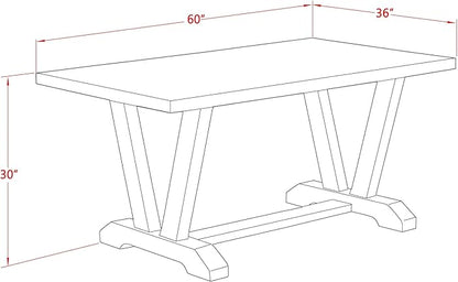 East West Furniture V696FR102-7 7 Piece Dinette Set Consist of a Rectangle Dining Room Table with V-Legs and 6 Light Beige Linen Fabric Upholstered Parson Chairs, 36x60 Inch, Multi-Color