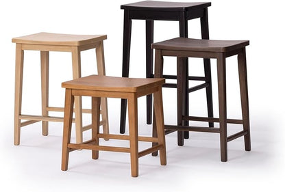 Plank+Beam Smythe Counter Stool, 24", Set of 2, Sturdy Wood Modern Kitchen Counter Height Stool, Saddle Seat Backless Counter Chair, Metal Footrest, Walnut
