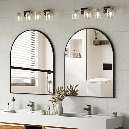 Arched Bathroom Mirror, 32x34 Inch - Wall Mounted Vanity Mirror with Aluminum Alloy Frame - Ideal for Living Room, Bedroom, Bathroom, and Entryway, Hanging or Leaning, Black