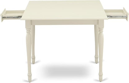 East West Furniture MZLA3-LWH-06 3 Piece Kitchen Table & Chairs Set Contains a Rectangle Dining Table with Dropleaf and 2 Shitake Linen Fabric Upholstered Chairs, 36x54 Inch, Linen White