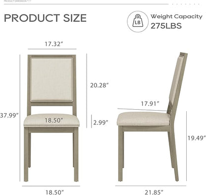 COLAMY Wood Dining Chairs Set of 4, Mid Century Modern Upholstered Kitchen Chairs,19 Inch Fabric Dining Chair with Back for Kitchen Dining Room,Grey