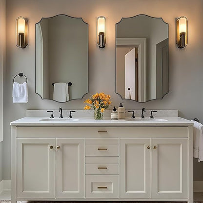 24x40 Black Mirror, Asymmetrical Vanity Mirror, Irregular Wall Mirror for Bathroom, Modern Mirror Wall Mounted Metal Framed for Bathroom, Bedroom, Living Room, Mantel