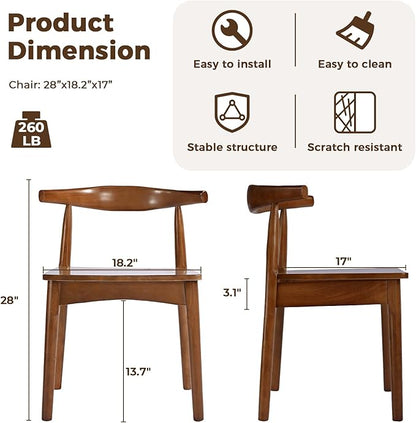 DELAVIN Solid Wood Dining Chairs Set of 4,Kitchen Chairs with Solid Oak Wood Legs, Farmhouse Style High Ladder Back Dining Room Chairs,Walnut