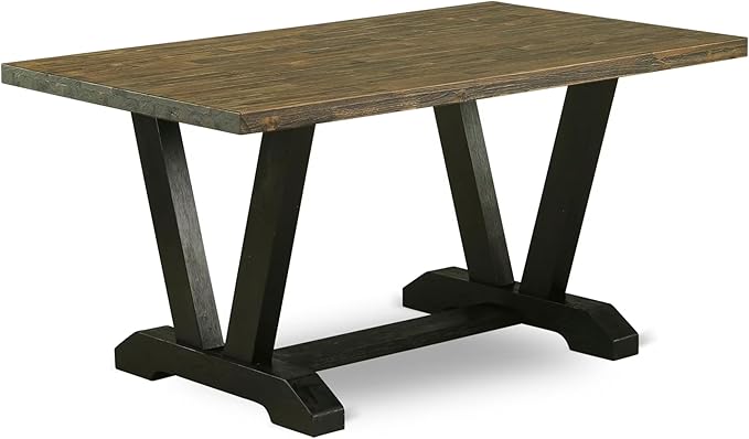 East West Furniture V676DR124-6 6 Piece Dining Set Contains a Rectangle Dining Room Table with V-Legs and 4 Black Color Linen Fabric Parson Chairs with a Bench, 36x60 Inch, Multi-Color