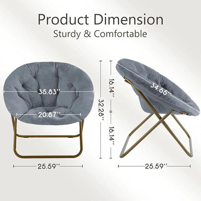 Comfortable Cozy Faux Fur Disc Chair Foldable Feature for Bedroom, Living Room and Dorm, Adult-Sized Relaxation, Grey