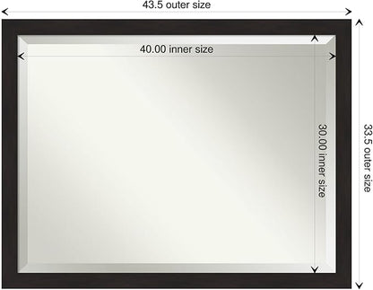 Amanti Art Brown Wall Mirror 34x44 Furniture Espresso Narrow Rectangle Bathroom Mirror for Wall Decor Living Room, X-Large Casual Frame, Hangs Horizonally and Vertically, Bathroom Decor, Beveled Edge