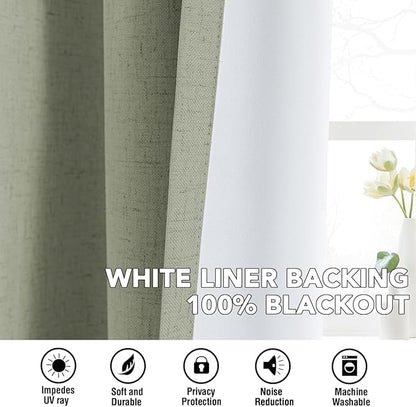 H.VERSAILTEX Linen Curtains 100% Blackout Curtains for Bedroom 108 inch Long Full Light Blocking Nature Linen Blended Window Curtains for Living Room Nickel Grommet (2 Panels, Heathered Tea)