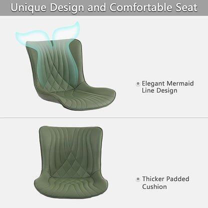 Kidol & Shellder Bean-Green Dining Chairs Set of 2,Upholstered Mid Century Modern Kitchen&Dining Room Chair with Back,Ergonomic Armless Vanity&Living Room Chair with Metal Legs