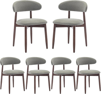 COLAMY Wooden Dining Chairs Set of 6, Modern Fabric Upholstered Kitchen Side Chairs, Farmhouse Dining Room Chairs with Foot Pegs, Green