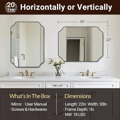 ANDY STAR Black Bathroom Mirror, 22x30 Inch Asymmetrical Mirror, Irregular Wall Mirror in Stainless Steel Metal Frame, Modern Scalloped Mirrors Ideal for Bathroom, Bedroom (Horizontal/Vertical)