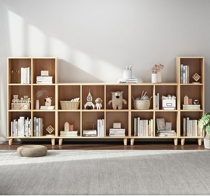 IOTXY Open Cube Low Bookcase - 3-Tier Freestanding Storage Display Cabinet Organizer with Legs for Home Office, 11-Cubes Open Shelf Short Bookshelf, Oak