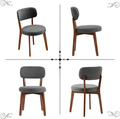 Furniliving Wooden Dining Chairs Set of 2, Mid-Century Modern Linen Upholstered Kitchen Chair with Solid Oak Wood, Farmhouse Dining Room Chairs, Grey