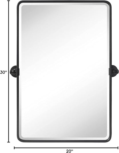 Farmhouse Pivot Rectangle Bathroom Mirror Black Metal Framed Tilting Beveled Vanity Mirrors for Wall 20x30''