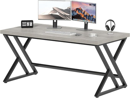 LVB Grey Desk, Industrial Wood Home Office Computer Desk for Bedroom, Farmhouse Metal Wooden Study Work PC Gaming Writing Table, Modern Simple Executive Writing Desk, 47 Inch, Light Gray