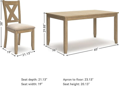 Signature Design by Ashley Sanbriar Casual Dining Table and Upholstered Chairs with Nailhead Trim, Set of 7, Light Brown & Beige