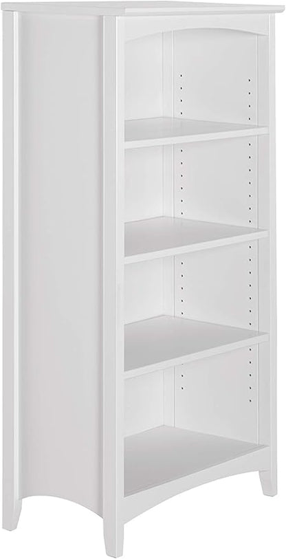 Camaflexi Shaker Style 4 Shelf Bookcase / Solid Wood / 48 inch High / Adjustable Shelving / Closed Back / Display Bookshelf for Living Room, Bedroom, Home and Office, White