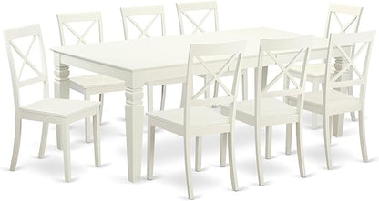 East West Furniture LGBO9-LWH-W 9 Piece Kitchen Table & Chairs Set Includes a Rectangle Dining Table with Butterfly Leaf and 8 Dining Room Chairs, 42x84 Inch, Linen White