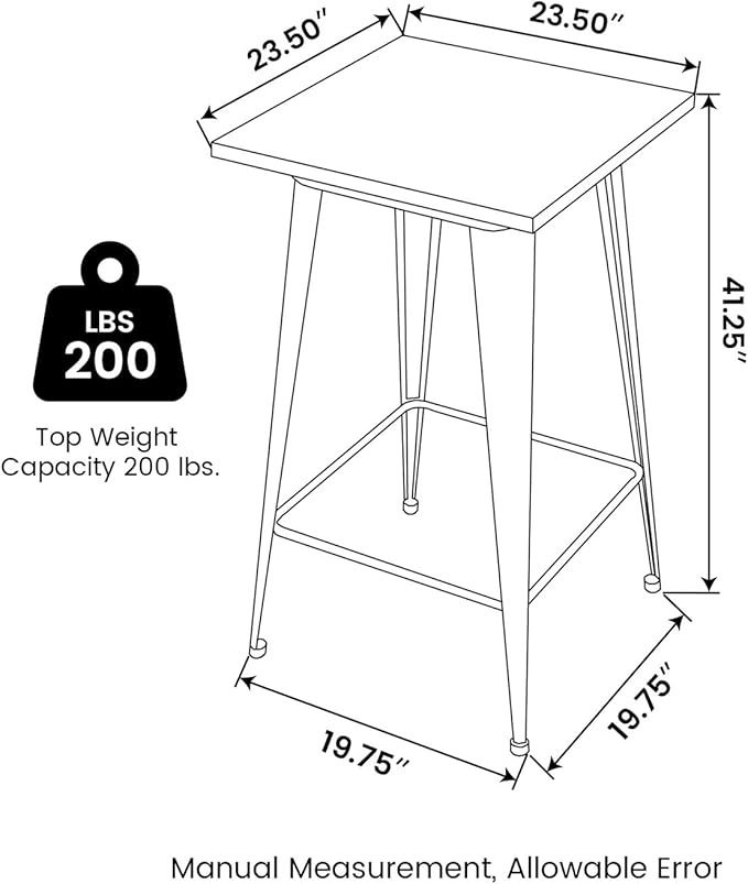 Glitzhome 41.25" H Modern Style Square High Heavy-Duty Metal Bar Table with Wooden Top Sturdy Frame Bistro Pub Table