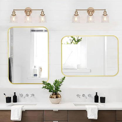 Matte Gold Mirror, 16x20 Inch Brushed Gold Mirror, Aluminum Alloy Framed Vanity Mirror, Rounded Rectangle Bathroom Mirror for Over Sink, Anti-Rust Wall Mirror (Horizontally or Vertically)