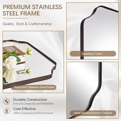 ANDY STAR Rectangle Mirror 30x40 Inch, Brushed Bronze Scalloped Mirror for Bathroom, Rust-Proof Stainless Steel 1" Frame, Antique Scalloped Edge Design Ideal for Home Decor