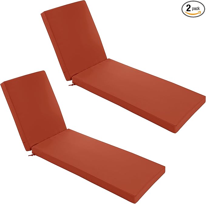 Chaise Lounge Cushions Outdoor Set of 2 - Waterproof and Fade Resistant Sun Lounger Replacement Cushions - Patio Lounger Pads with Removable Cover for Pool, Deck, 80 x 26 x 3 Inch, Rust