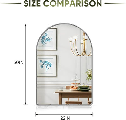 Suidia 22" x 30" Bathroom Mirror, Bathroom Vanity Mirror Metal Framed, Wall-Mounted Mirrors for Bedroom, Living Room, Entryway, Hallway, Silver, Arch Style