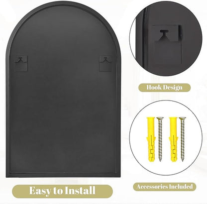Arched Mirror, 20"x30" Black Bathroom Mirror with Metal Frame, Wall Mounted Mirrors Decor Modern Dresser Mirror for Bedroom Living Room Entryway