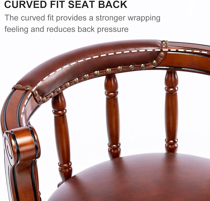Cow top Leather Wooden Bar Stools, 360 Degree Swivel Bar Height Chair with Backs for Home Kitchen Counter, Morden Chair Barstools (Brown 2pcs, Bar Height-Seat Height 29.5”)