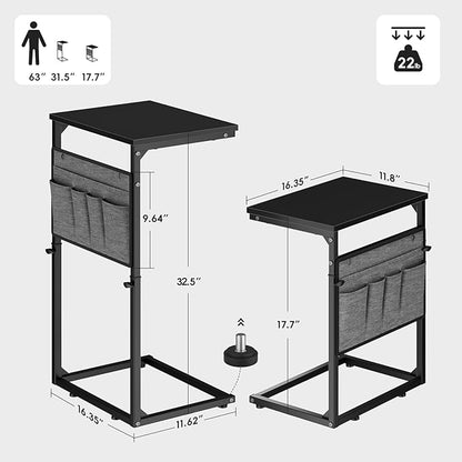 Vagusicc C Shaped End Table, 33'' Tall Side Table for Couch, Adjustable Height Small Couch Side Table for Small Spaces, Couch Table Slide Under Sofa Table TV Tray Table for Living Room Bedroom, Black