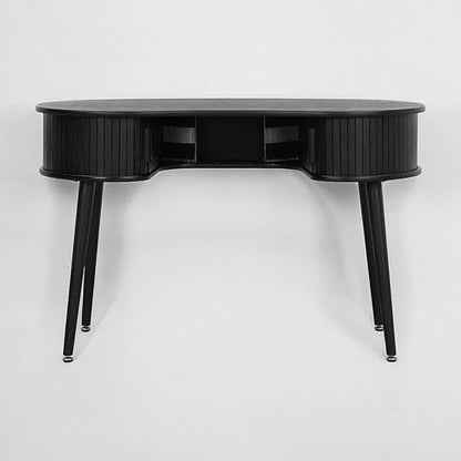 NTC Ripple Desk, Modern Wooden Writing Desk with Two Hidden Drawers, Stylish Vertical Groove Design, Home Office Workstation, Minimalist Study Table, Easy Assembly - Burnt Black