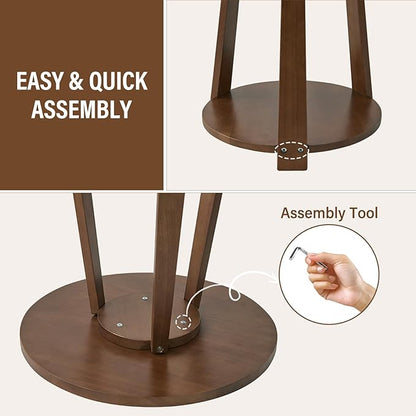 Uniclinens Round End Table, Solid Wood Round Side Coffee Table, Small Bedside Nightstand for Living Room Bedroom, Walnut
