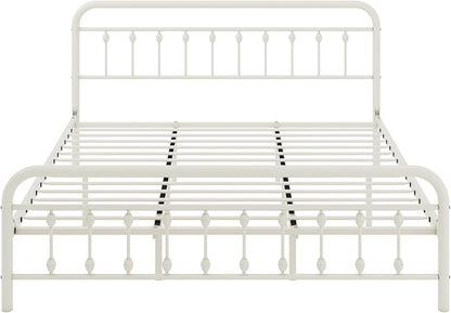 Allewie 14 Inches King Size Metal Platform Bed Frame with Victorian Style Iron-Art Headboard/Footboard, Mattress Foundation, Easy Assembly, Under Bed Storage, No Box Spring Required, White