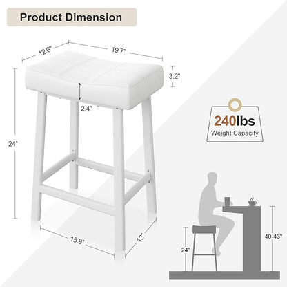 GarveeHome Counter Height Bar Stools Set of 4, 24 Inch Barstools for Kitchen Island Counter, Upholstered Padded Saddle Chairs with Cushion, Easy Assembly, White