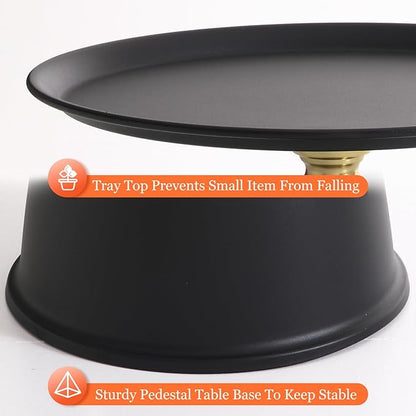 Small Round Black Side Table for Small Spaces, Pedestal Modern Couch End Tables for Living Room, Unique Accent Sofa Drink Table Metal Martini Tables for Recliner, Bedroom