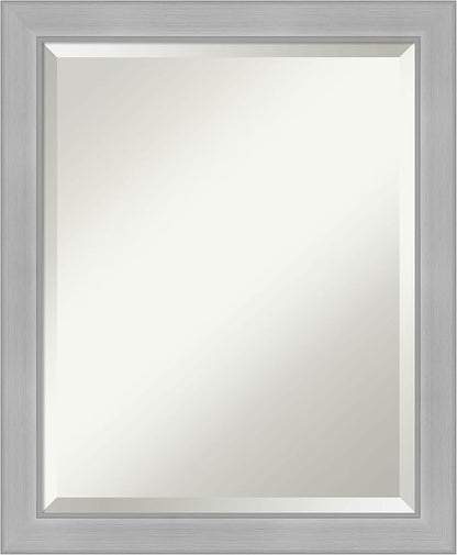 Amanti Art Silver Bathroom Mirror for Over Sink, 23x19 Vista Brushed Nickel Narrow Rectangle Vanity Mirror, Small Casual Frame, Hangs Horizonally and Vertically, Bathroom Wall Decor, Beveled Edge