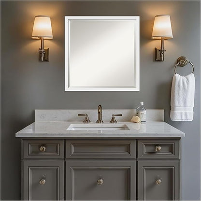 Amanti Art White Bathroom Mirror for Over Sink, 22x22 Incline White Square Vanity Mirror, Medium Modern Contemporary Wood Frame, Hangs Horizonally and Vertically, Bathroom Wall Decor, Beveled Edge