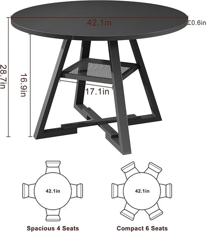 Round Dining Table for 4,Kitchen Dining Room Circle Dinner Pedestal Table,Space Saving Wood Kitchen & Dining Room Furniture (Black, 42In)