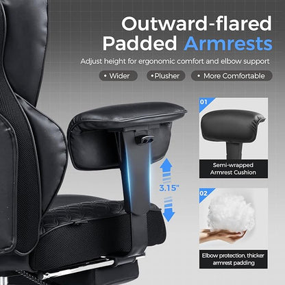 GTRACING Big and Tall Gaming Chair 400lbs Heavy Duty Office Chair with Foot Rest & Ergonomic Pocket Spring Lumbar Support, High Back 3D Saddle Shaped Cushion for Back Pain Relief, Matte-Black