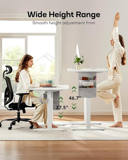 HUANUO Electric Standing Desk, 40 x 24 Inch Height Adjustable Computer Desk with Storage Bag, 4 Height Memory Settings, Sit Stand Up Desk for Home Office, White