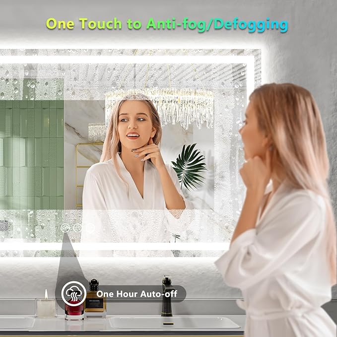 68x36 Inch RGB LED Bathroom Mirror Front Light and RGB Backlit Lighted Vanity Mirror for Bathroom Wall Mounted Dimmable Anti Fog Memory Shatter-Proof IP54 Waterproof Horizontal/Vertical