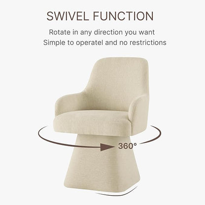 Swivel Dining Chair Set of 1, Mid Century Modern Chair Fabric Upholstered Armchair with Armrest & Ergonomic Backrest for Dining Room, Kitchen, Bedroom, Living Room, Sand