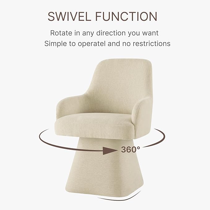 Swivel Dining Chairs Set of 2, Mid Century Modern Chairs Fabric Upholstered Armchair with Armrest & Ergonomic Backrest for Dining Room, Kitchen, Bedroom, Living Room, Sand, 2 Boxs