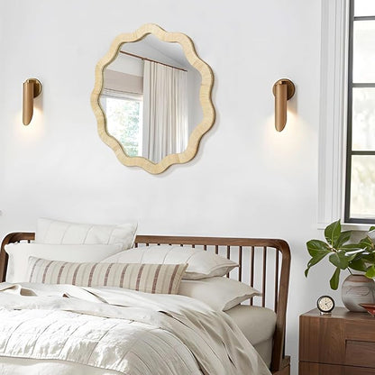 ULIKE Rattan Mirror for Wall, Bathroom 30 Inch Rustic Farmhouse Wall Decor with Handmade Wicker Frame, Boho Woven Mirror for Nursery Bedroom Living Room Entryway
