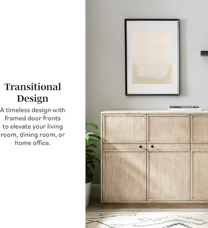 Walker Edison Alden Versatile 4 Door Framed-Storage-Sideboard, 62 Inch, Birch