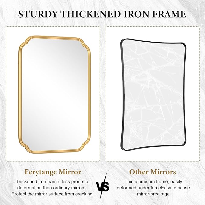 30" x 40"Gold Bathroom Mirror for Over Sink, Modern Rounded Corner Rectangle Wall Mirror for Bathroom Vanity Decorative with Non-Rusting Iron Metal Framed (Horizontal/Vertical)