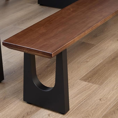 Walnut Color Long Bench Solid Wood Top Metal Legs U-Shaped Design Durable Sturdy Dining Bench Ideal for Office Home Restaurant Patio Multiple (Bench, 62.99in)