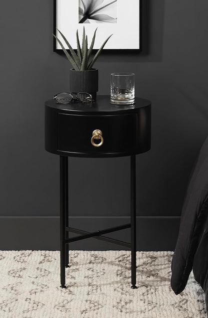 Kate and Laurel Decklyn Decorative Glam Round Side Table, 14 x 14 x 24, Black and Gold, Modern Circle Living Room Table with Pull Drawer for Useful Storage