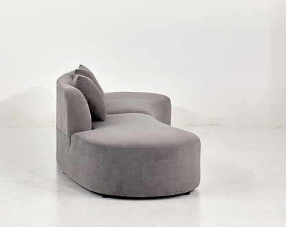 Container Furniture Direct 132" Curved Sofa with Throw Pillows, 6 Seater Luxury Velvet Couch with Half Moon Design and High-Density Foam, Ideal for Modern Living Room, Office & Apartment, Grey