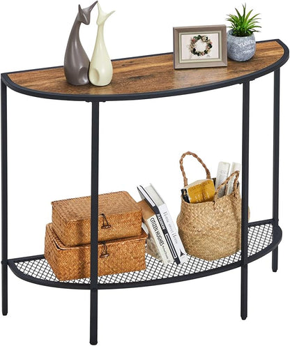 SAYGOER Entryway Table 2 Tier Small Console Table with Storage Half Moon Sofa Couch Table Mid Century Modern Narrow Entry Way Tables, 36.22" D x 11.8" W x 31.5" H, Easy Assembly, Dark Walnut