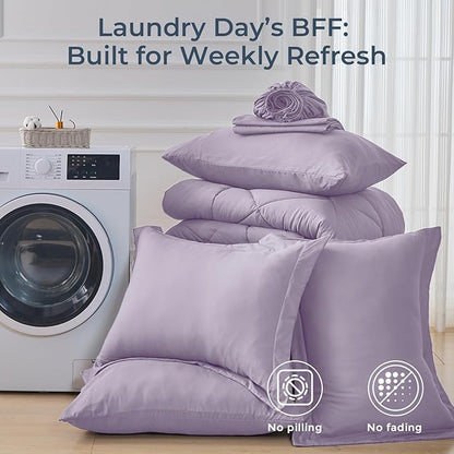 HEVUMYI Queen Purple Comforter Set - 7-Piece All Season Bed in a Bag Queen, Ultra Soft Bedding Set with Comforter, Flat Sheet, Fitted Sheet, Pillowcases, Pillow Shams, Lavender Purple